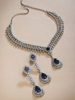 Load image into Gallery viewer, Vira Antique Silver Finish Cubic Zirconia Blue Stone Necklace Set
