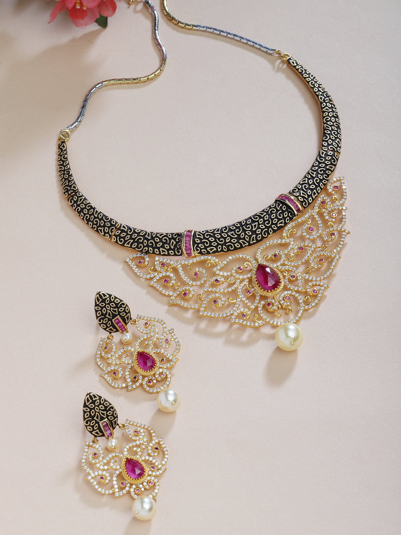 Palak Meena Kari Cubic Zirconia Necklace Set
