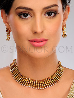 Nisi Dull gold pearl drops Necklace Set