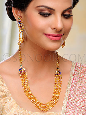 Aamani Pachi kundan, rhodonite Necklace Set
