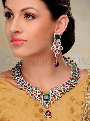 Aagam Ruby and green jade stones Necklace Set