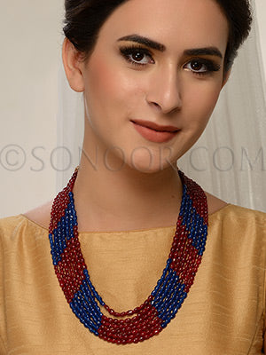 Pari red and blue iolite beads multi layered Necklace
