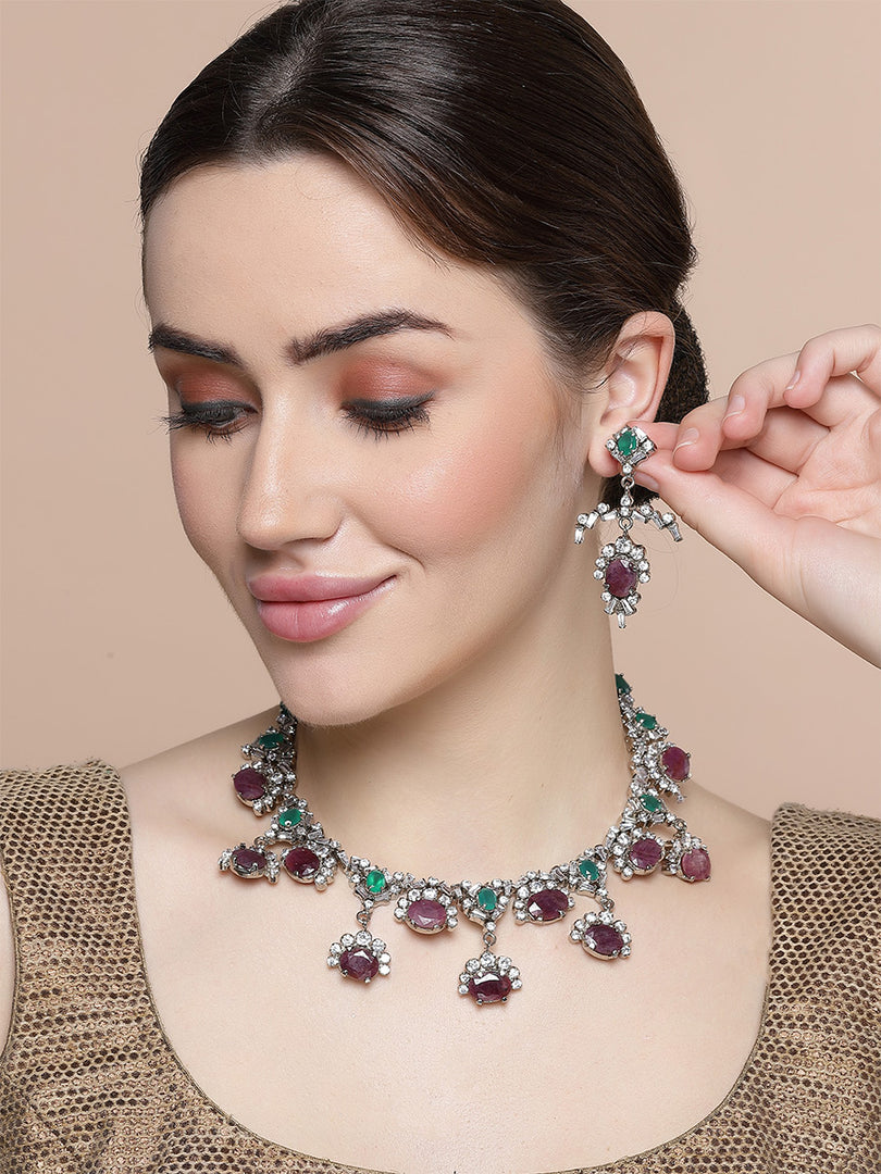 Kavni ruby and green agate Necklace Set