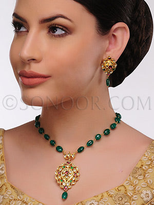 Aamini Kundan rhodonite and jade stones Pendant Set