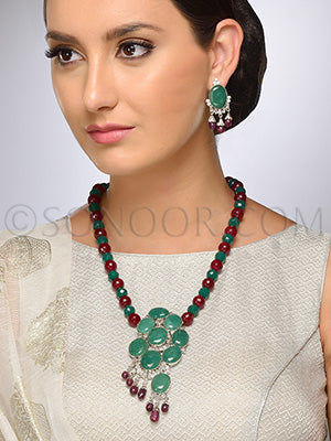 Amyra Green jade and red agate stones Pendant Set