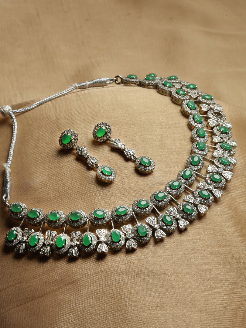 Palky Cubic Zirconia & Green Jade Necklace Set