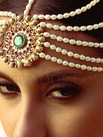 Load image into Gallery viewer, Kundan Jade Multi Strings in Pearl Matha Patti
