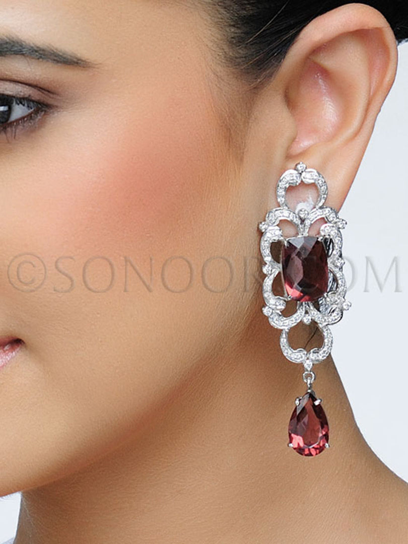 Anishta Cubic Zirconia rhodonite Handcrafted Earrings