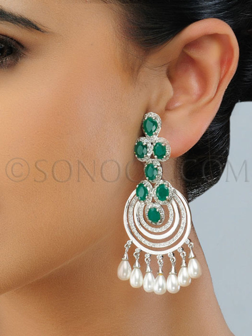 Shimar Cubic Zirconia Emerald Pearl drop Earrings