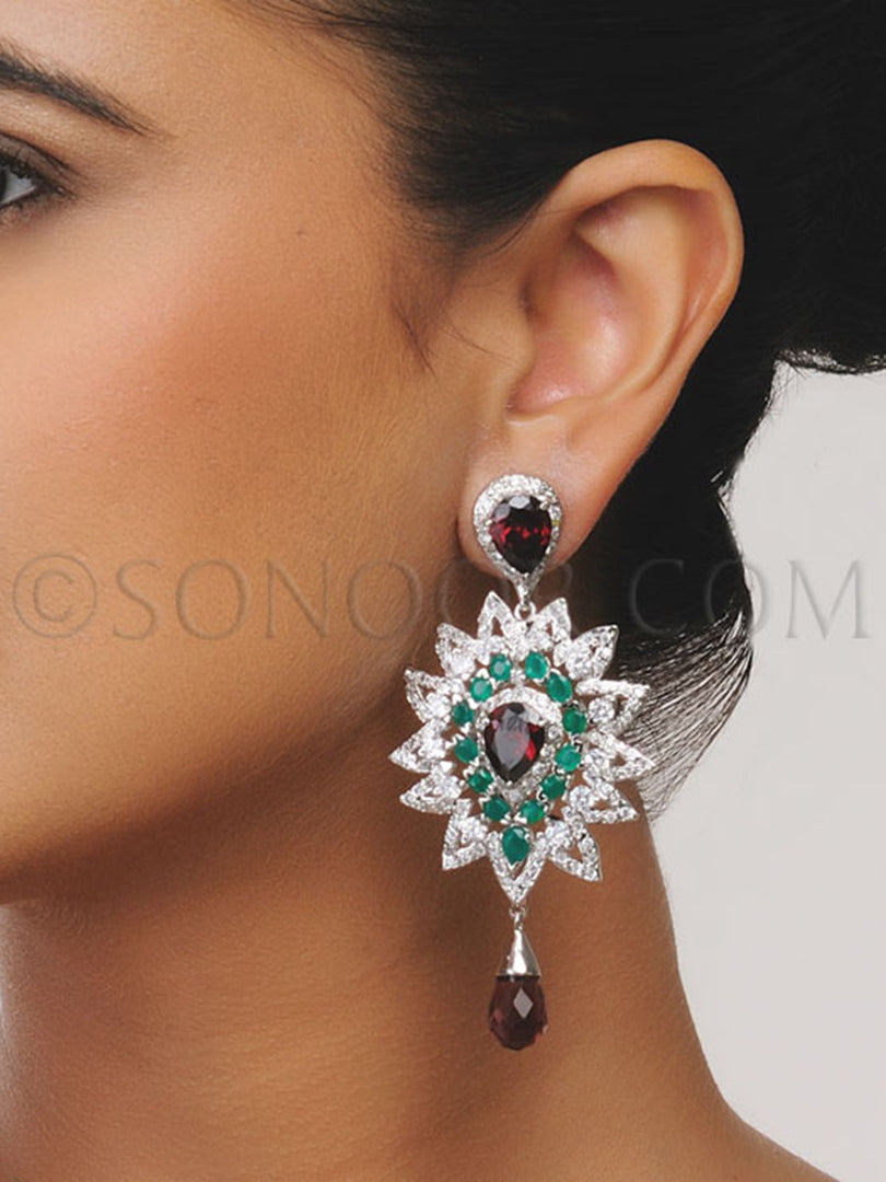 Cubic Zirconia Garnet Emeralds Earrings