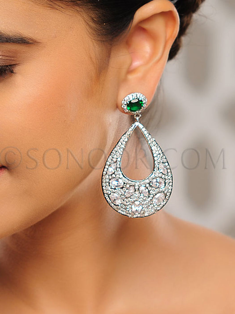 Gunnika American Diamond Green Stone Earrings