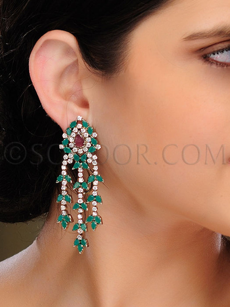 Antique Cubic Zirconia Green Stone Ruby Earrings