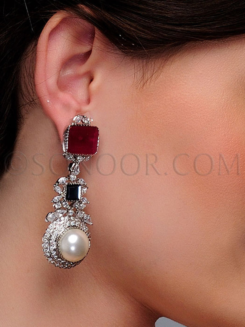 American Diamond Pearl Hand Crafted Earrings
