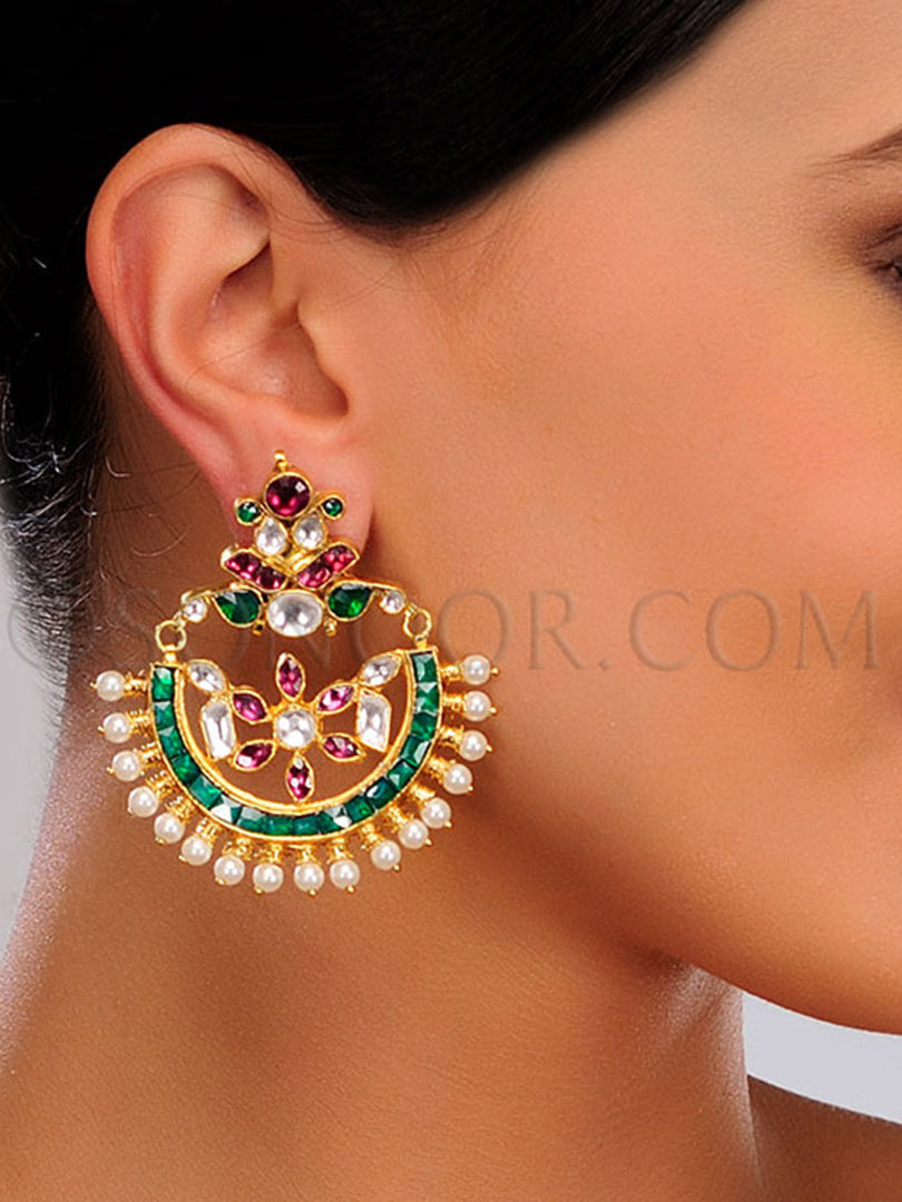 Kundan Jade Pearl Chand Bali