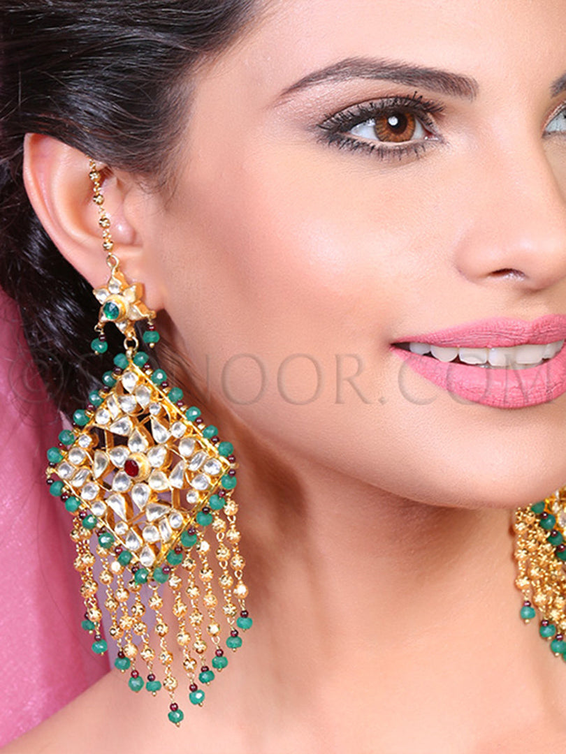 Ulfah Kundan Green Stone Big Earrings