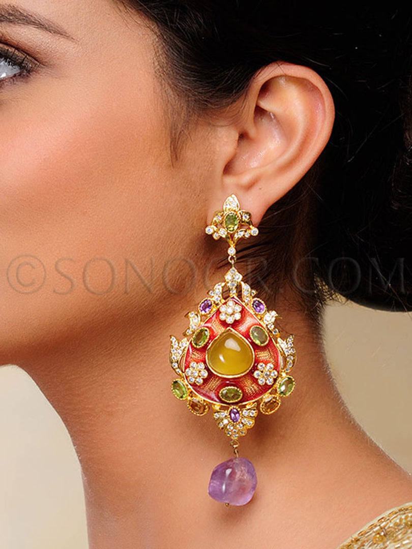 Meena Kari Multi Stone Big Earrings