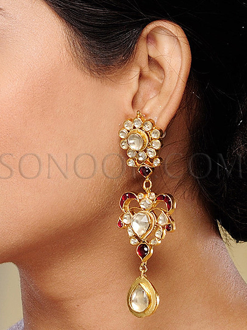 Kundan Rhodonite Long Earrings