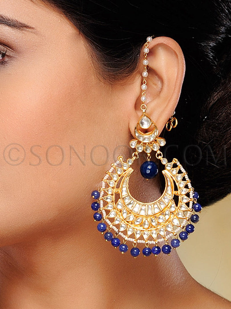 Kundan Blue Stone Chand Bali