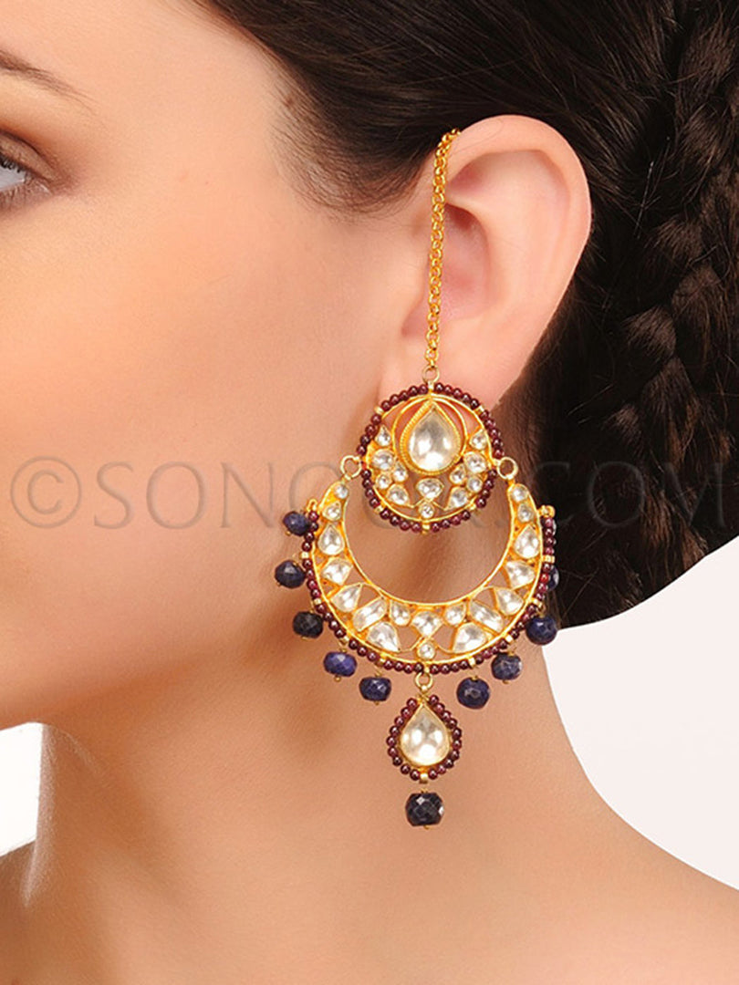 Kundan Blue Stone Garnet Earrings