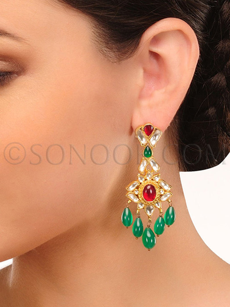 Buy Peacock Red Green Stones Earring, Indian Earrings, Earrings,daily  Wear,gift for Her Online in India - Etsy