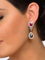 Load image into Gallery viewer, Victorian Cubic Zirconia Ruby Blue Earrings
