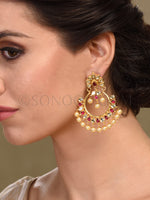 Load image into Gallery viewer, Kundan Rhodonite Pearl Drop Earrings
