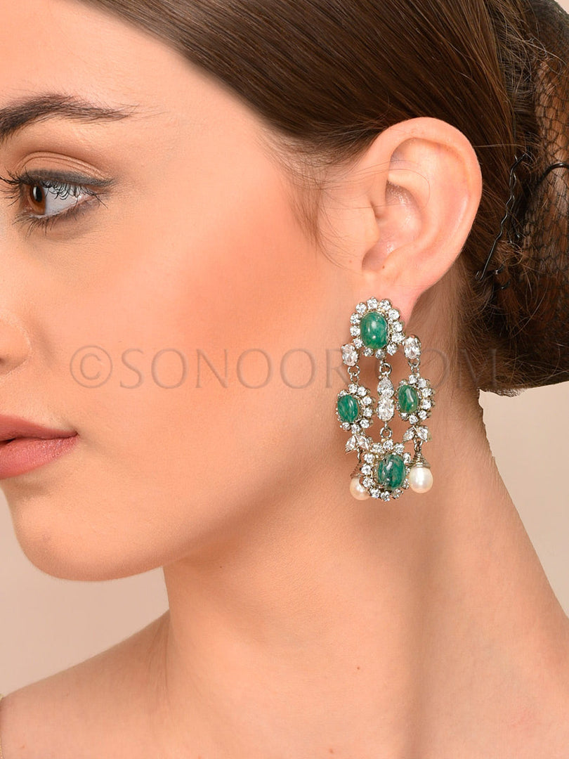Victorian Cubic Zirconia Emerald Earrings