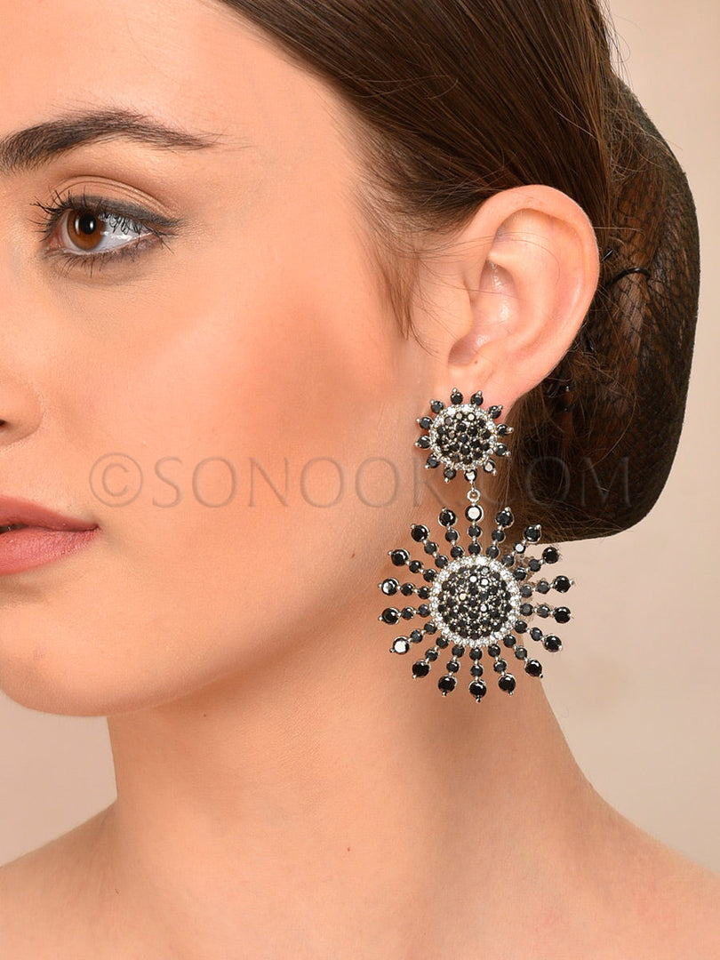 Victorian Cubic Zirconia Black Stone Earrings