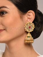 Load image into Gallery viewer, Kundan Jade Pearl Jhumki Earrings
