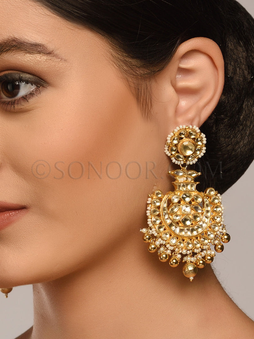 Ganikini Kundan Golden Drop Earrings