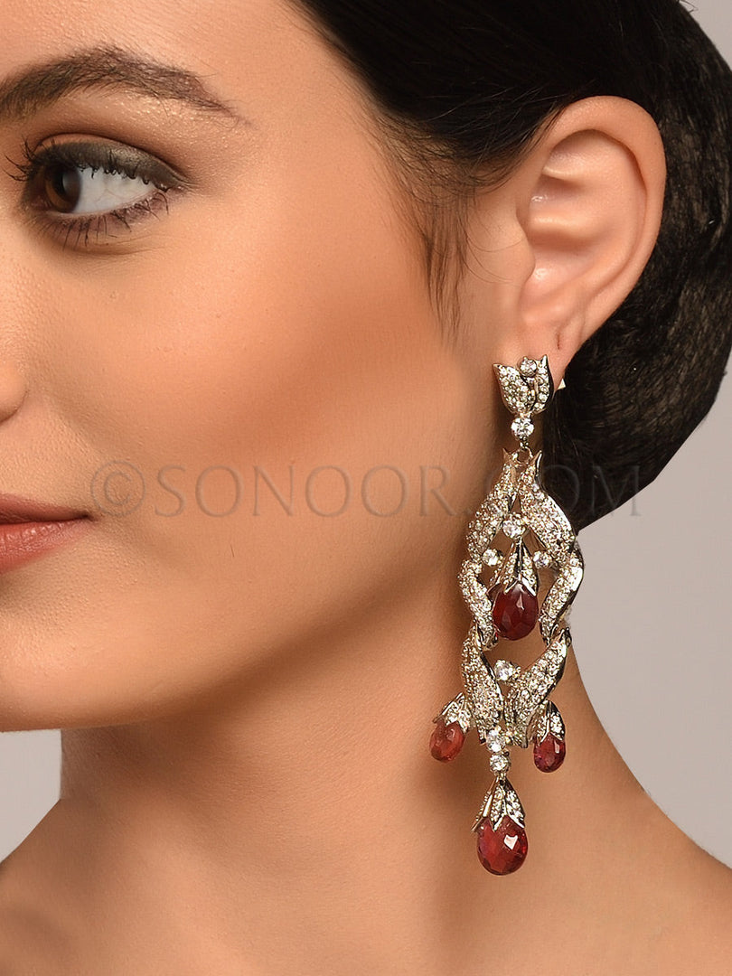 Elina Victorian Rhodonite Stone Earrings