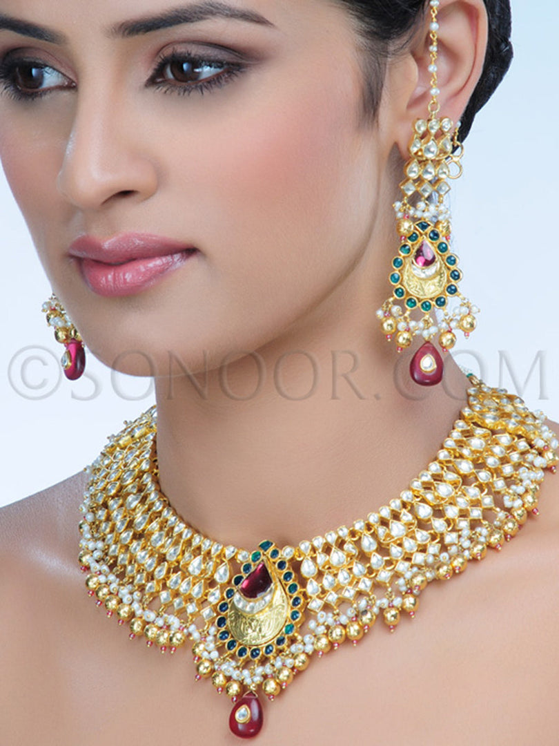 Mahua Rhodonite Kundan Big Necklace Set