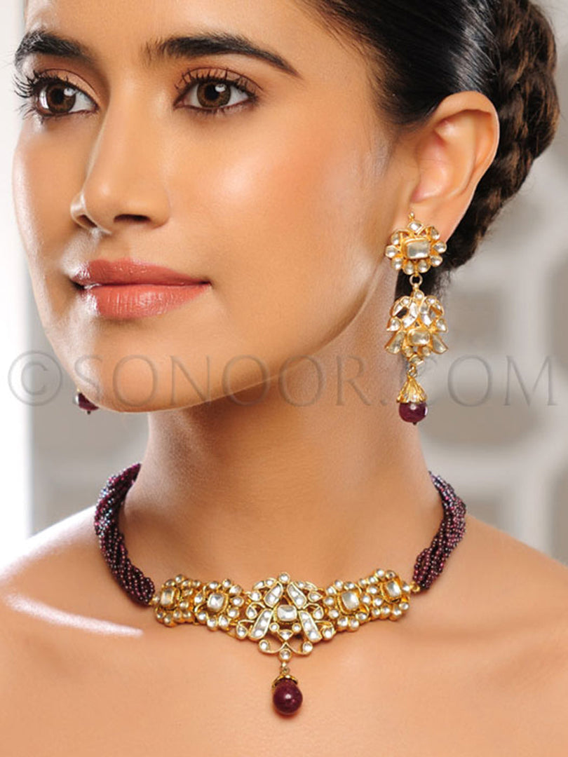 Damini Gold Plated Kundan Pearl Necklace Set