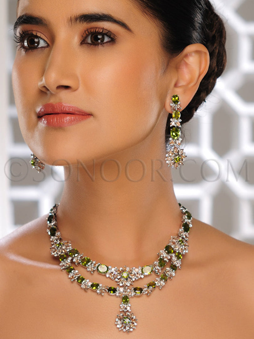 Peridot Victorian Cubic Zirconia Handcrafted Necklace Set