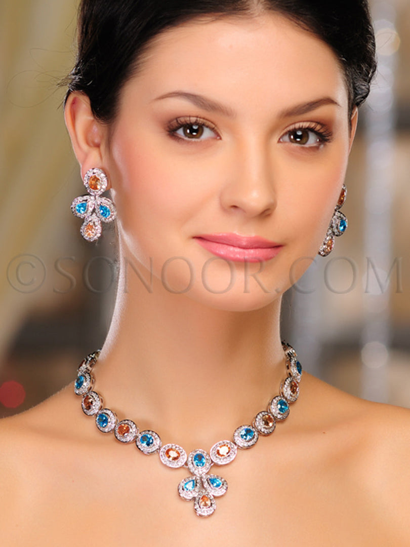 Harnoor Victorian Blue Stone Necklace Set