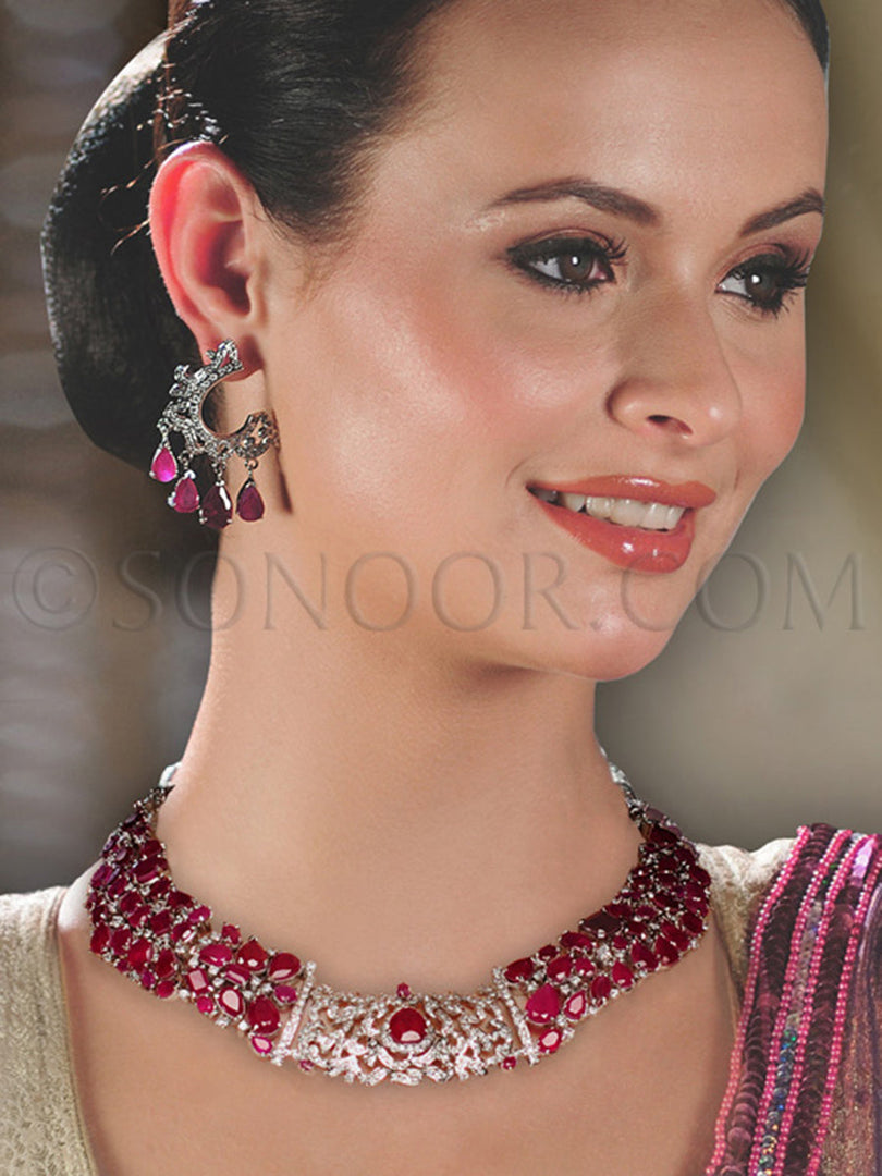 Aruni American Diamond Ruby Necklace Set