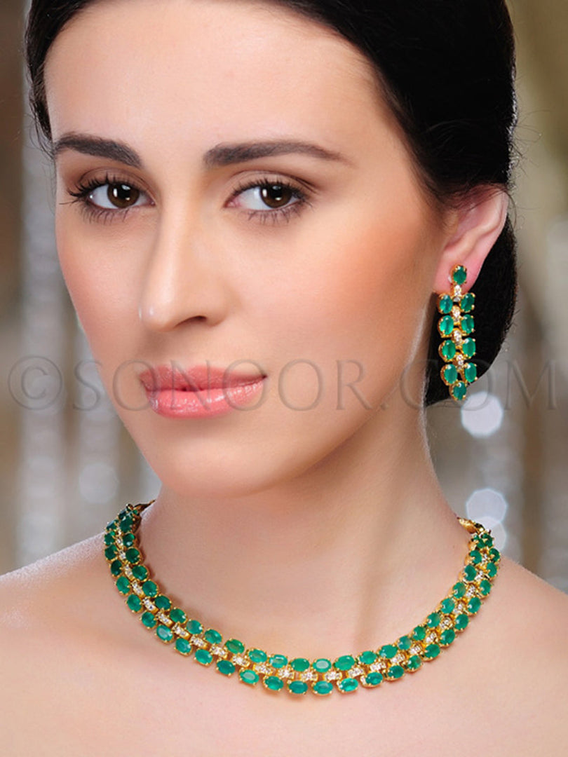 Naaz Cubic Zirconia Green Jade Necklace Set