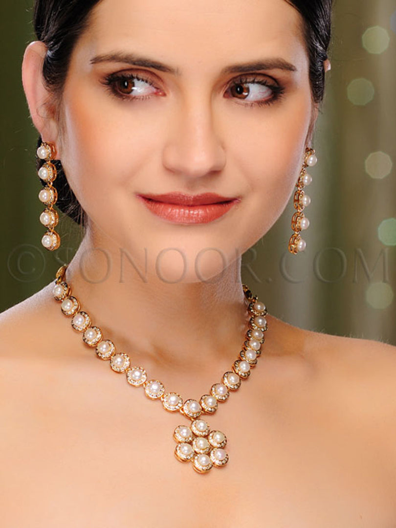 Rachita Cubic Zirconia Fresh Water Pearl Necklace Set