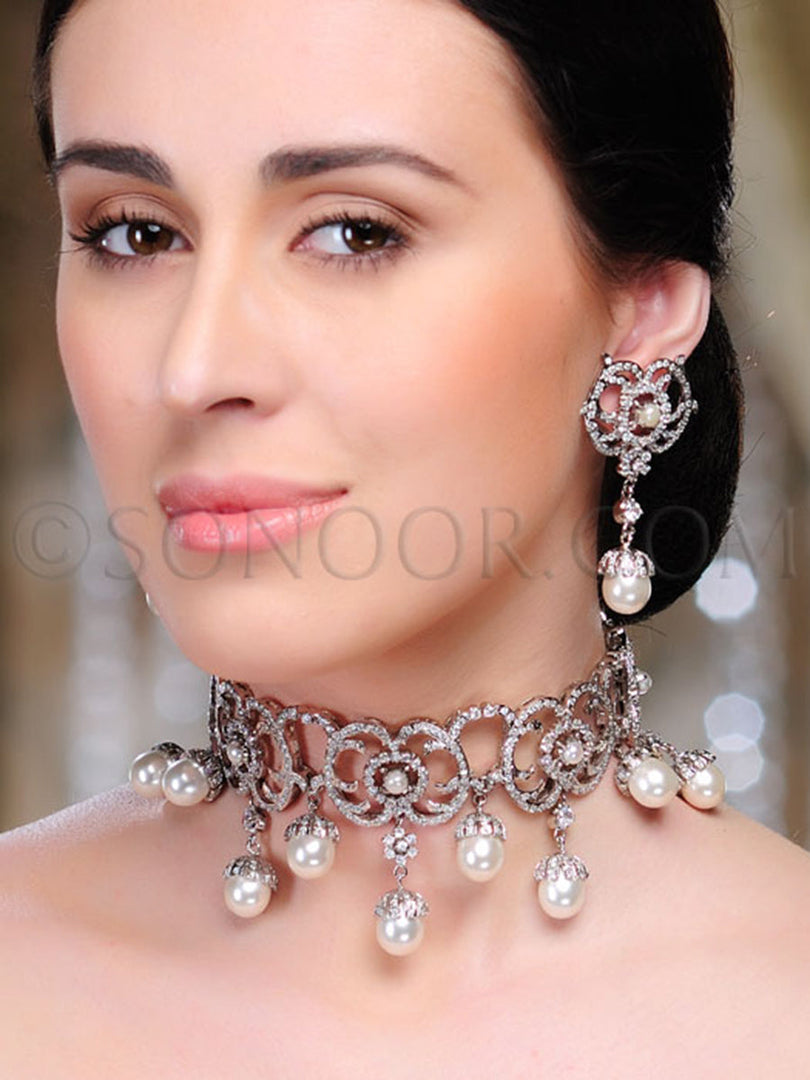 Dilber Victorian Cubic Zirconia Choker Necklace Set