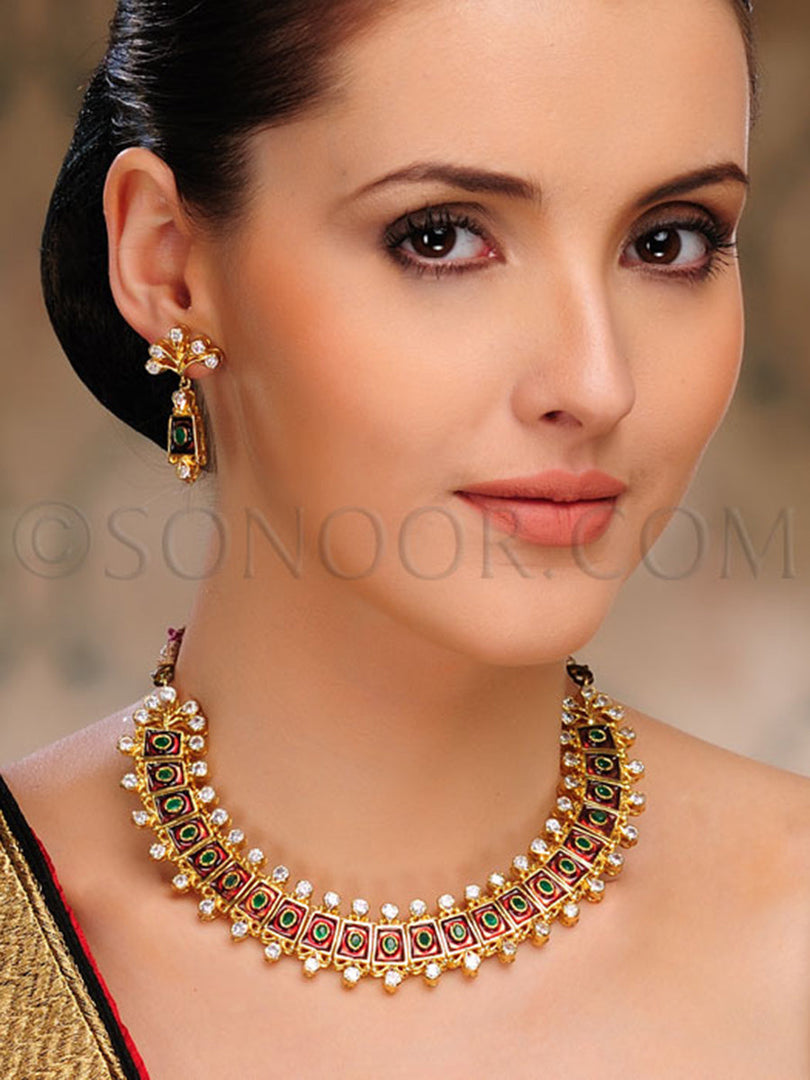Fareha Rajasthani Meena Kari Cubic Zirconia Necklace Set