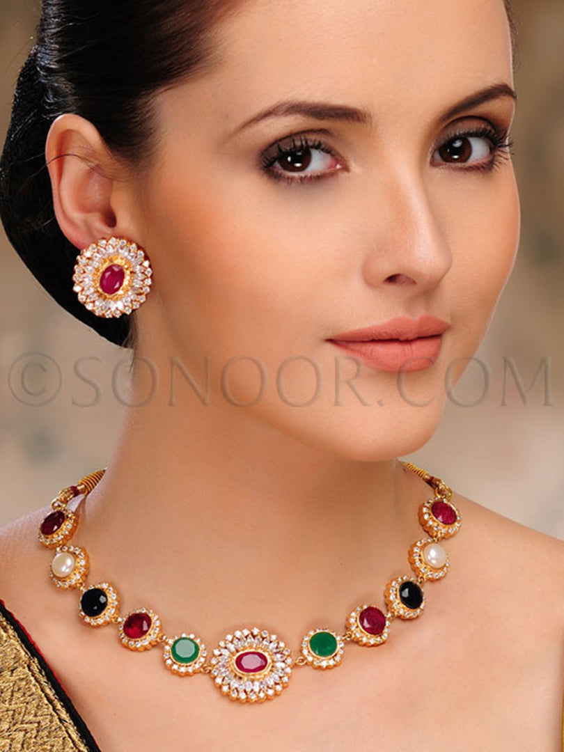 Mahnaz Semi Real Multi-Color Stone Necklace Set