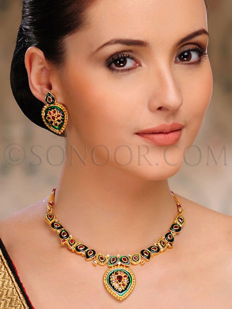 Faatina Gold Finish Meena Kari Neklace Set