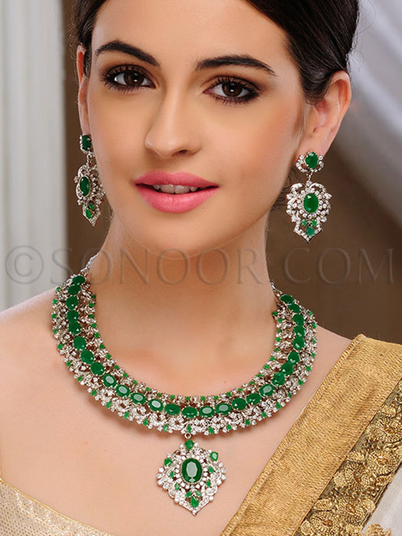 Harini Victorian Green Jade Necklace Set