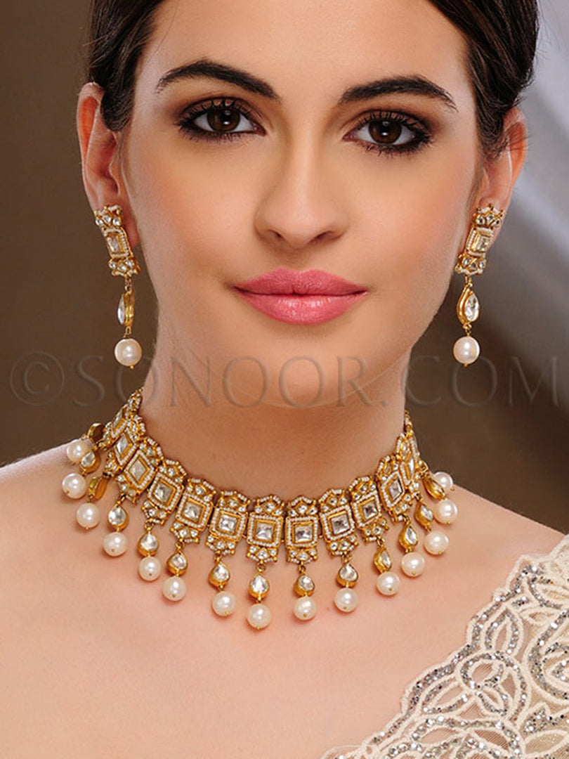 Mehek Handcrafted Cubic Zirconia Pearl Drop Necklace Set