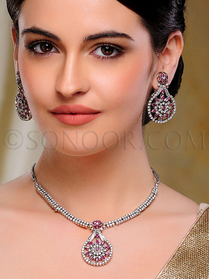 Neisha Ruby & Cubic Zirconia Necklace Set