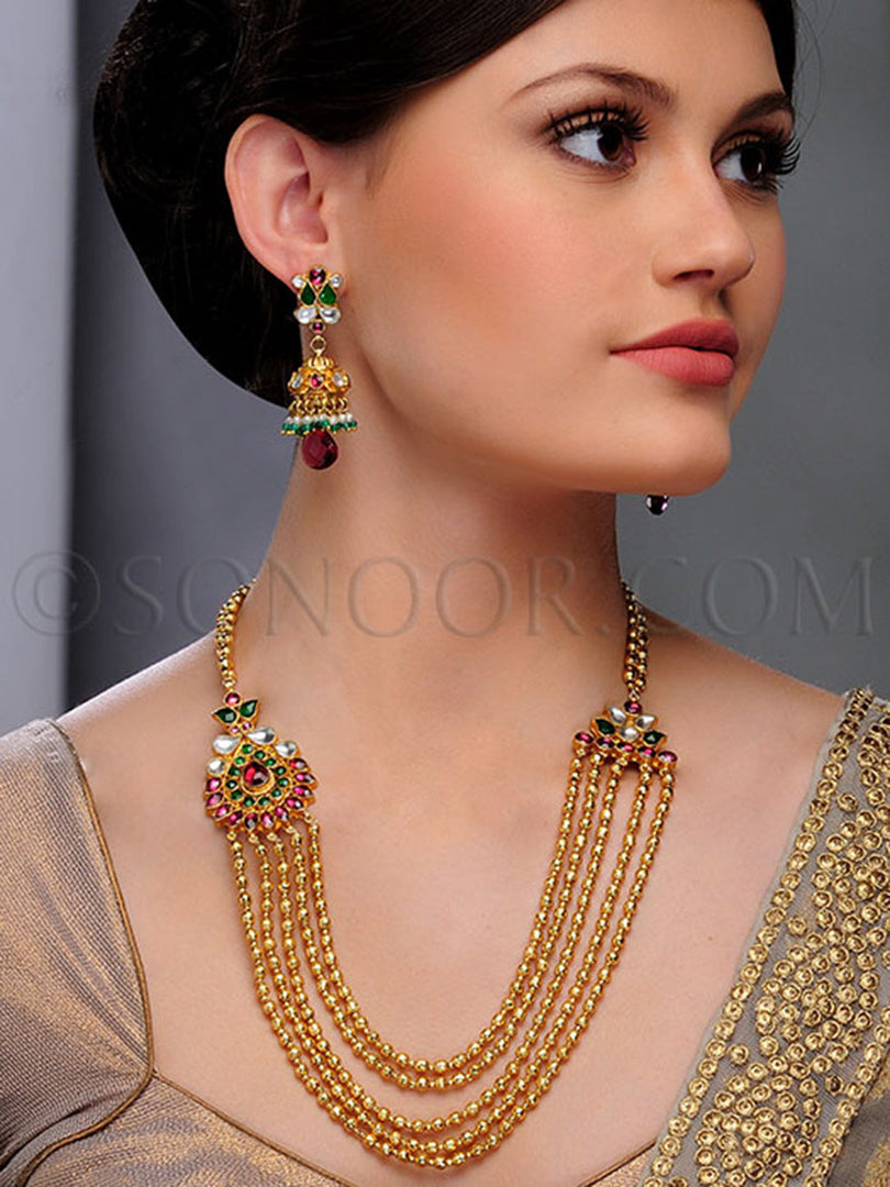 Anvita Antique Gold Plated Long Necklace Set