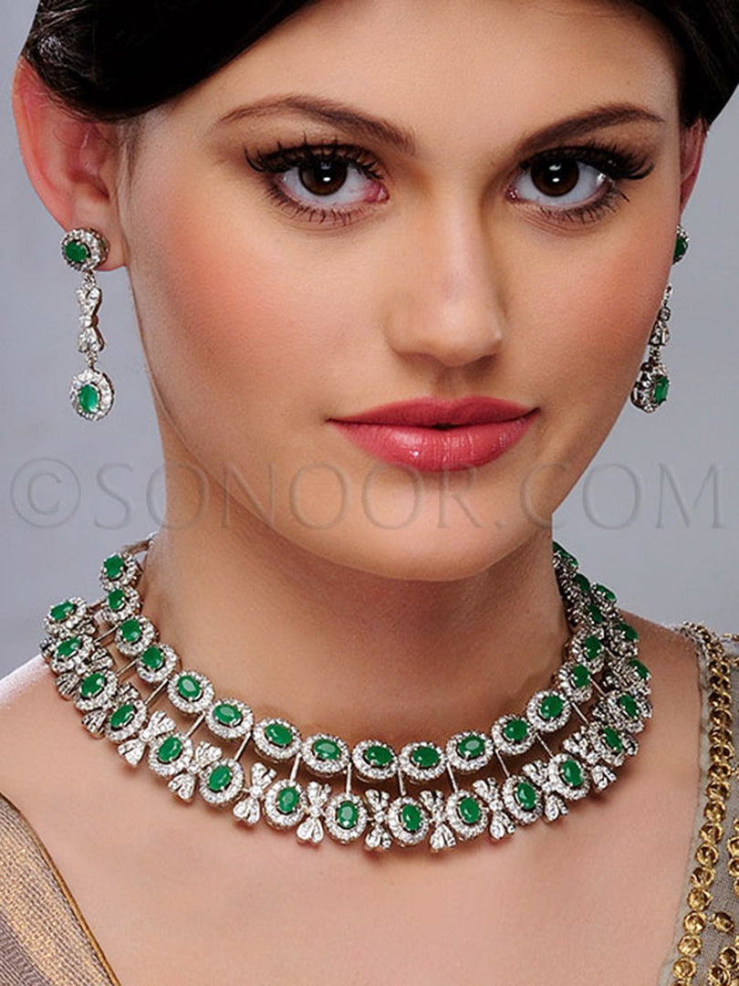 Palky Cubic Zirconia & Green Jade Necklace Set