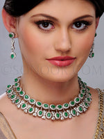 Load image into Gallery viewer, Palky Cubic Zirconia &amp; Green Jade Necklace Set
