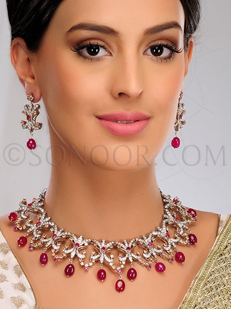 Prerna Citrine & Ruby Necklace Set
