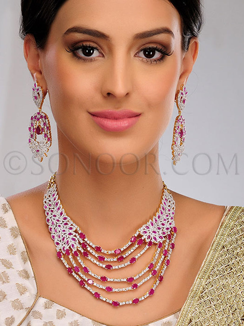 Dhuha Cubic Zirconia Red Jade Necklace Set